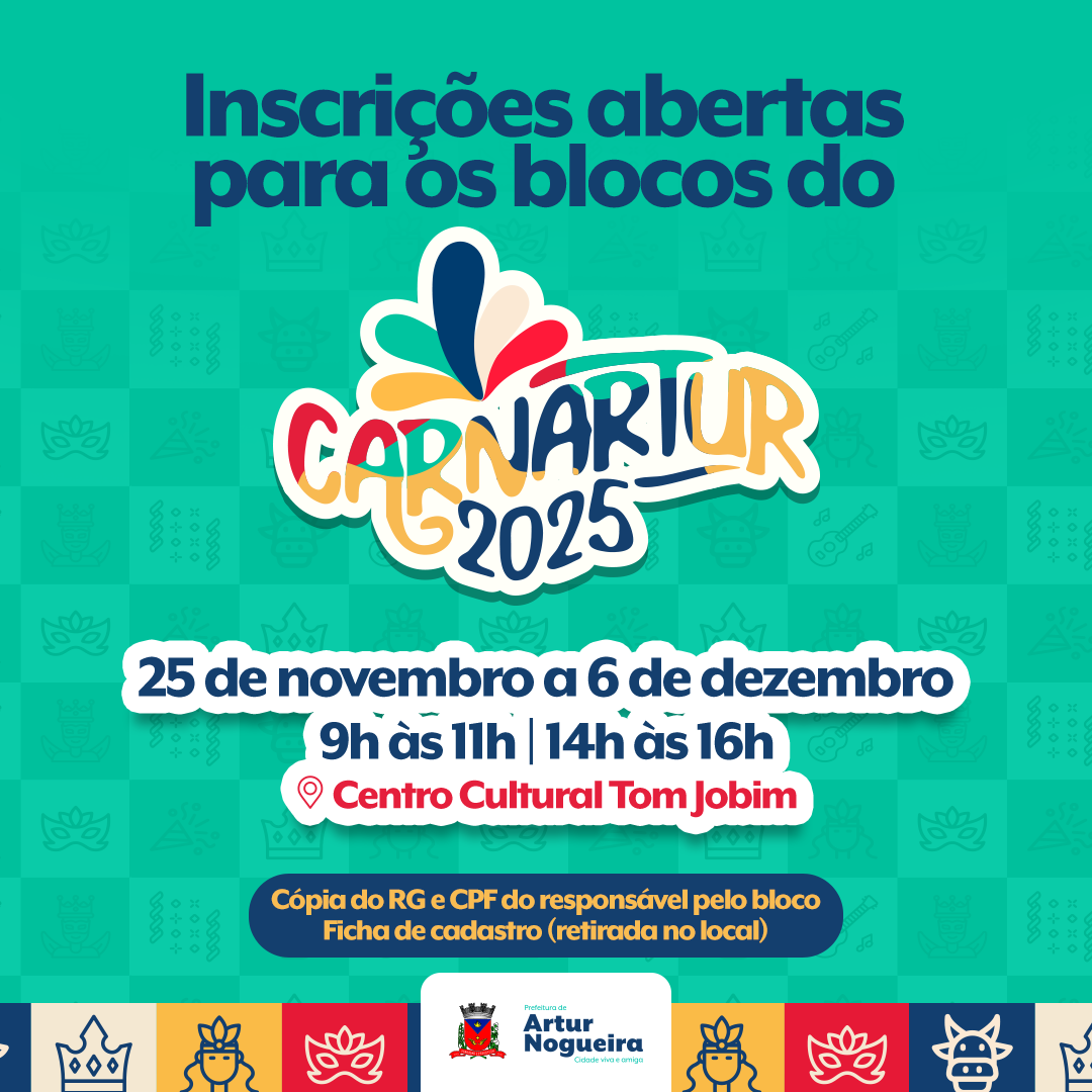 Inscrições abertas para os blocos do Carnartur 2025_v2