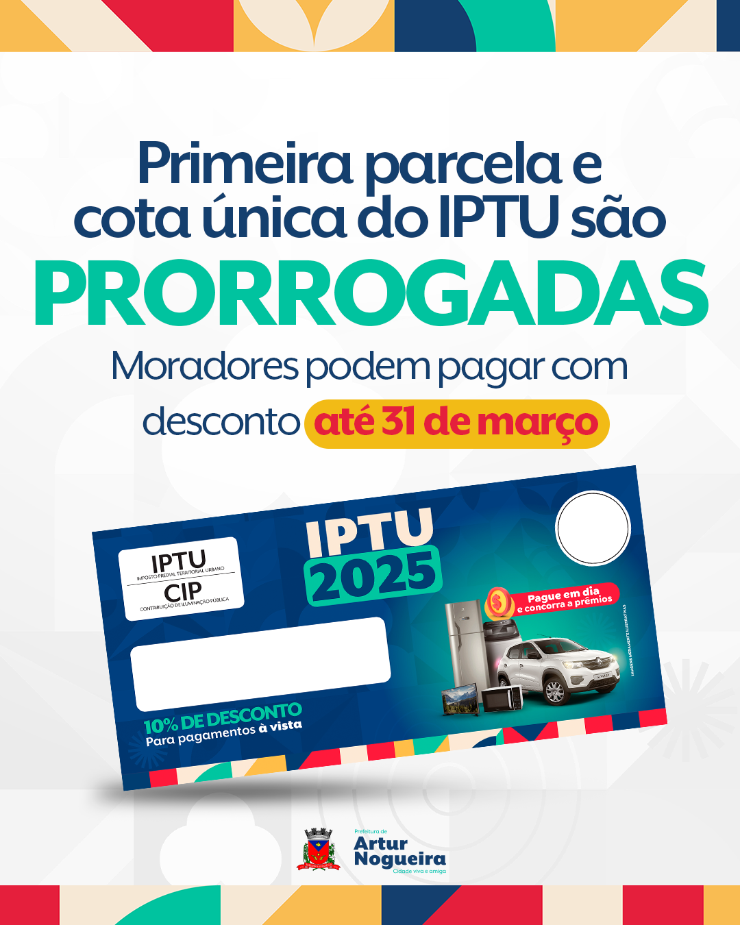 Primeira parcela do iptu prorrogada